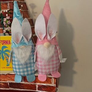 Pink Gingham Bunny Gnome Holiday Ornament Plush